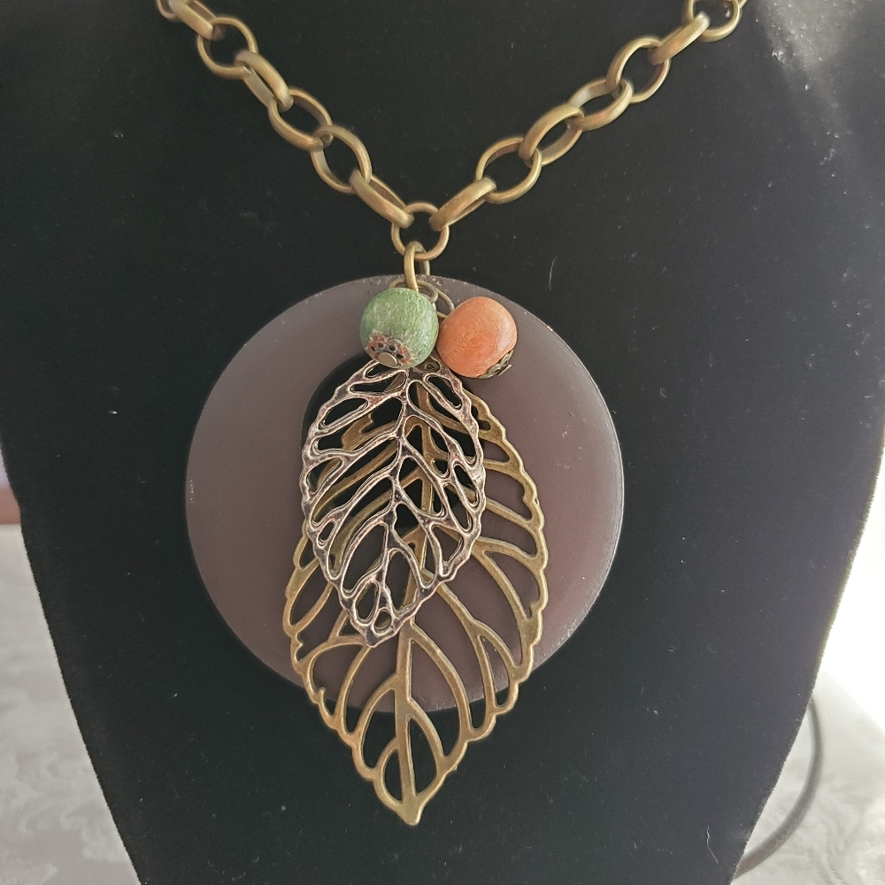 Mixed Media Wood & Metal Necklace | New